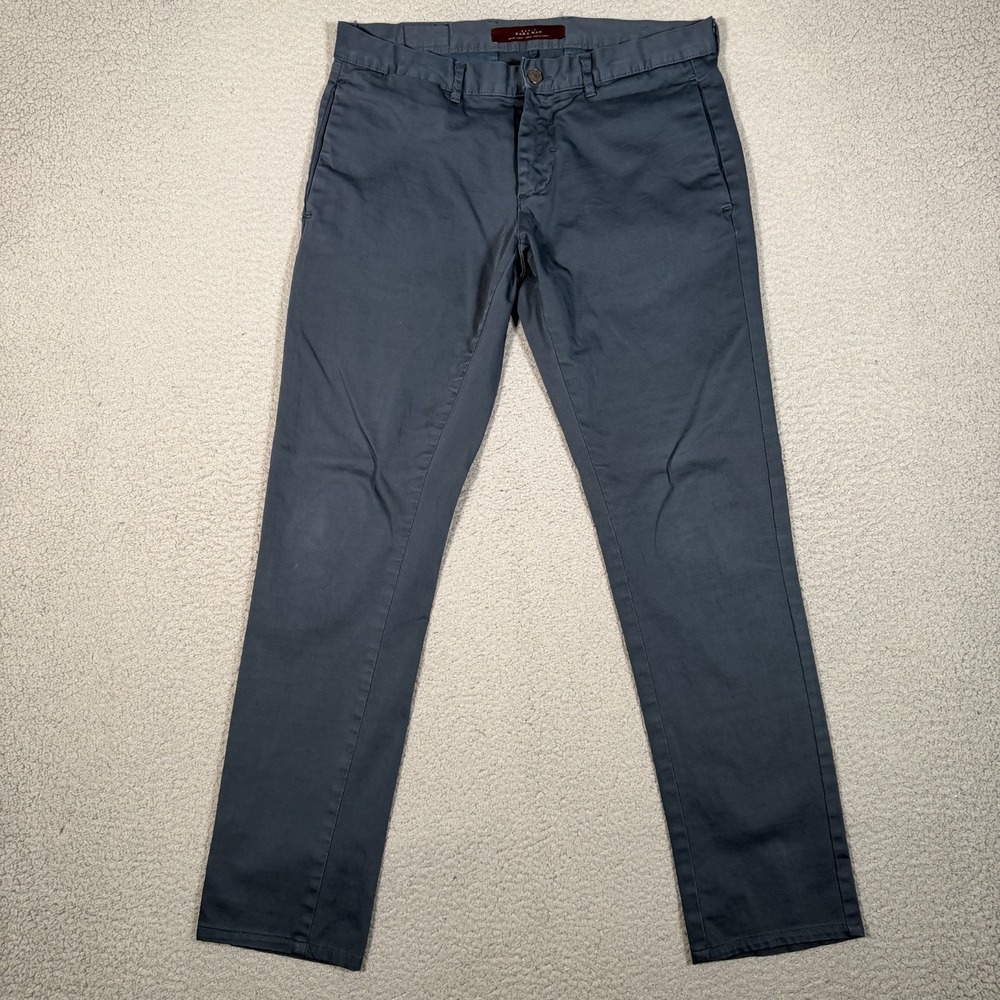 Zara Tech Chino Pants 31x30 Blue Slim Fit Casual Preppy Pockets Workwear